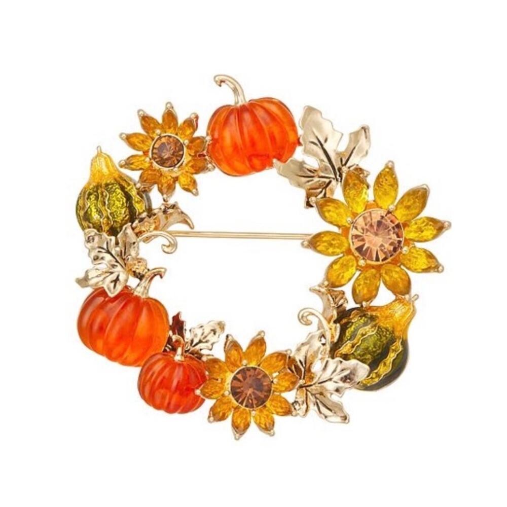 NAPIER Pumpkin Wreath Brooch Fall Halloween Harvest New in Box - Picture 3 of 3